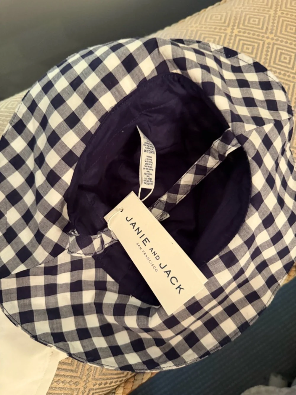 Baby Hats Janie and Jack Navy Gingham Bucket Sun Hat NWT & Iplay White 0-6 mo.